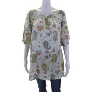 Graham Kandiah Womens Cotton Bell Sleeve Floral Print Top White Size S